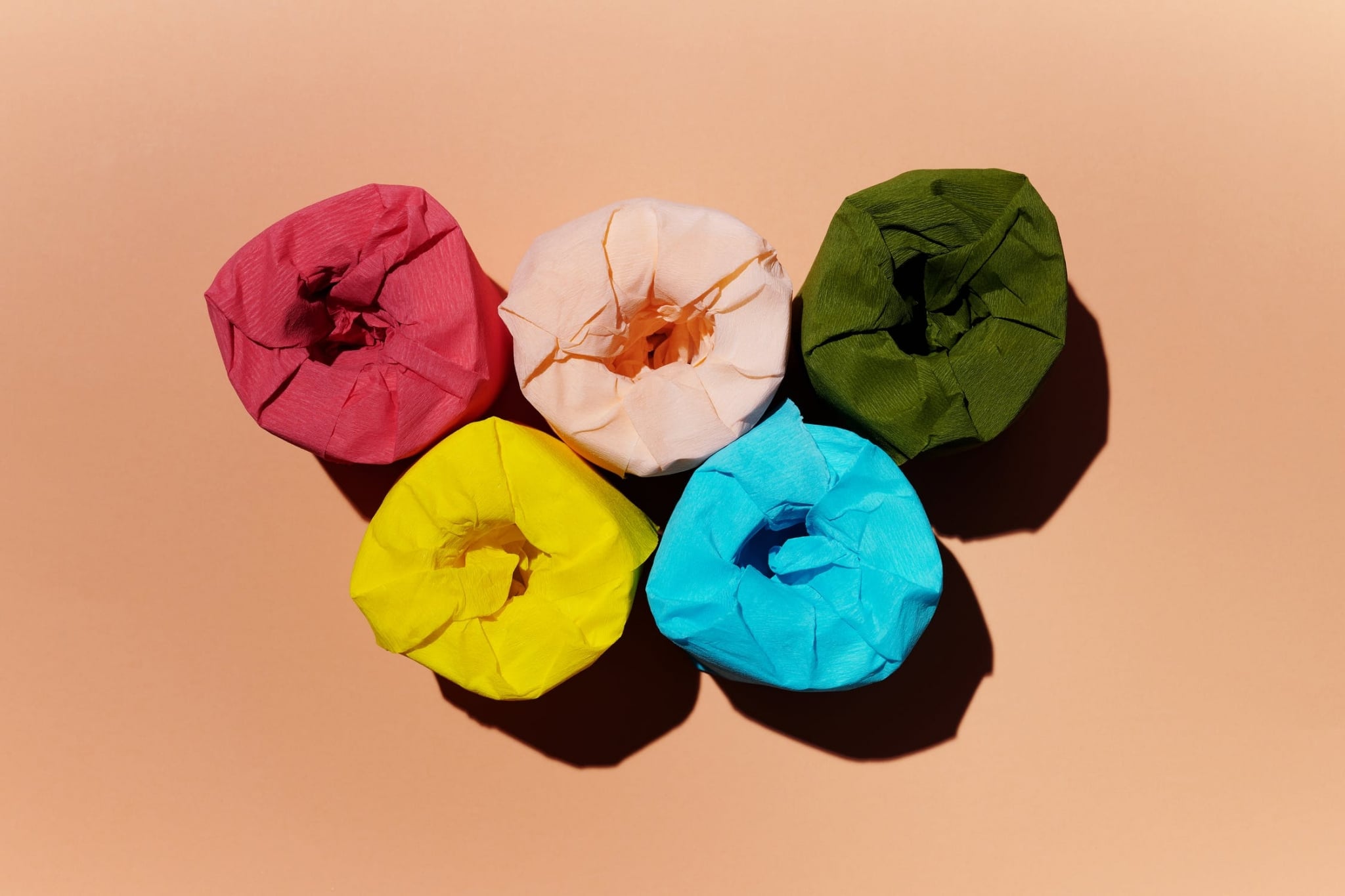 Colorful rolls of toilet paper
