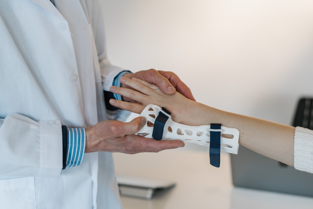 Healthcare worker applying a splint
