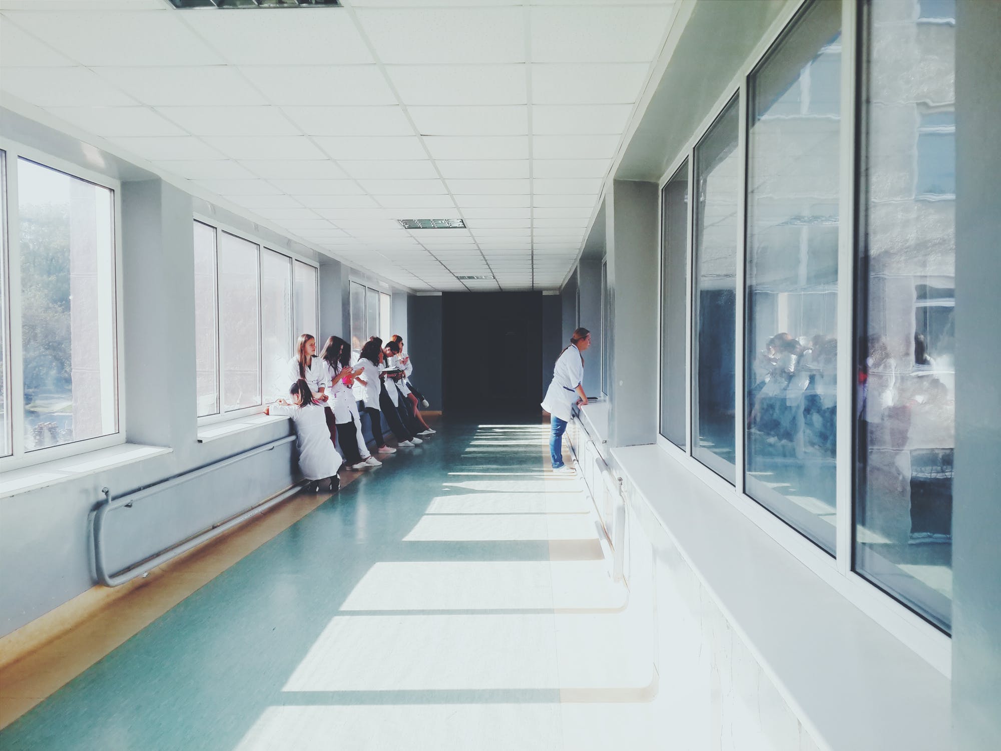 Medical team in a hospital hallway