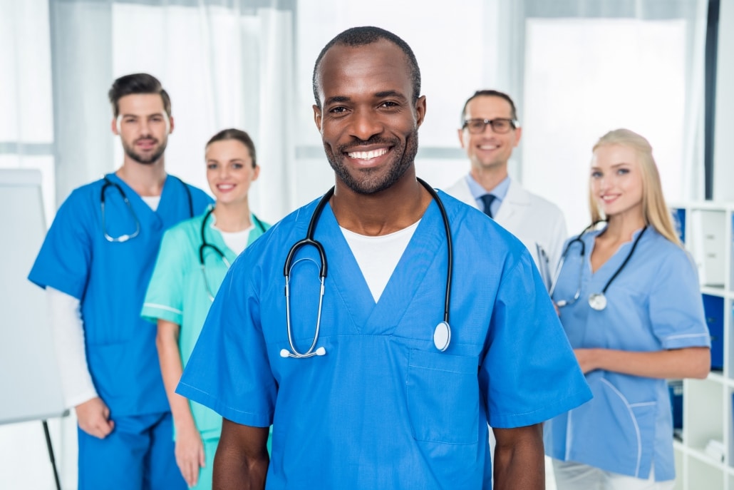 Smiling team of medical professionals