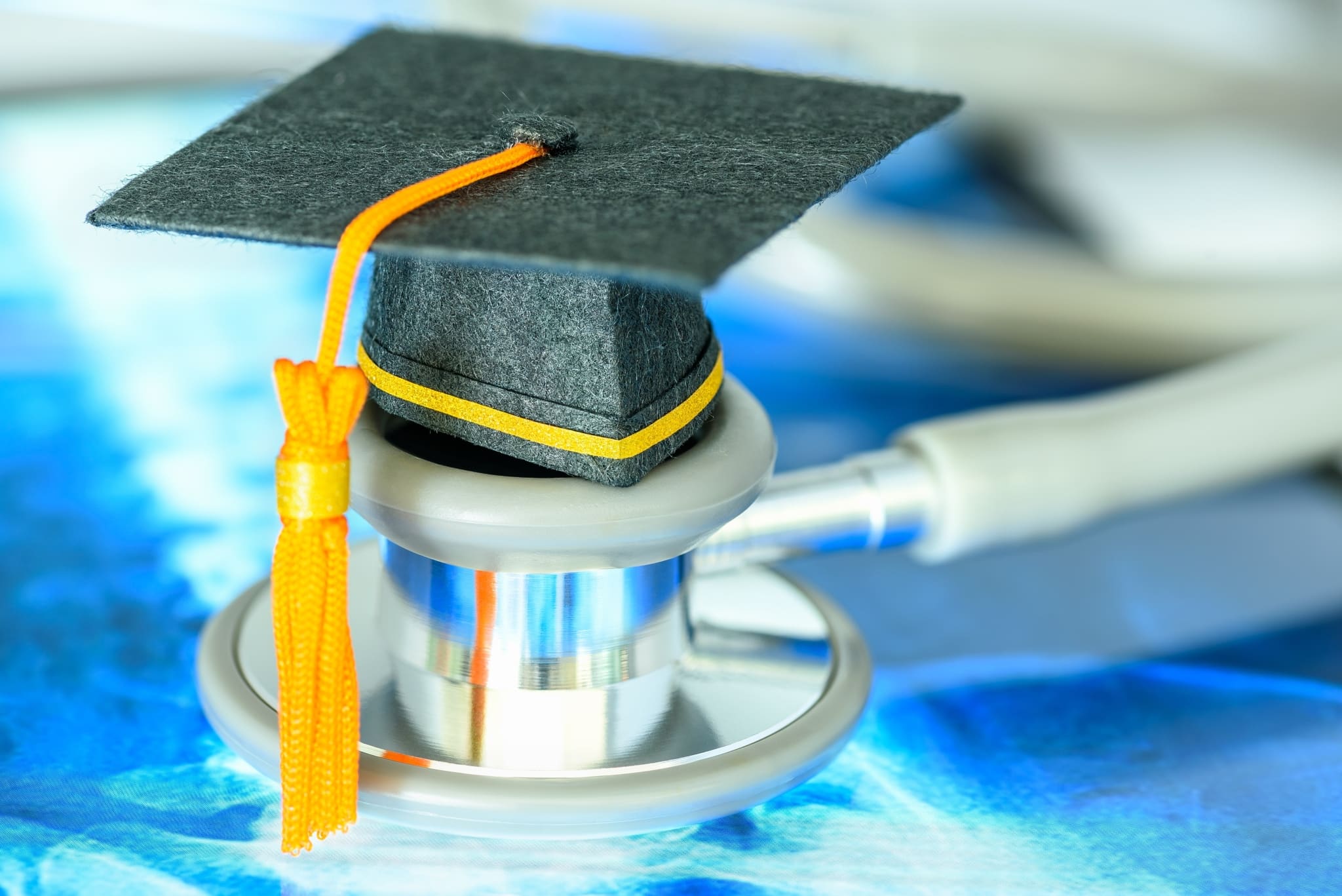 Graduate cap on a stethoscope