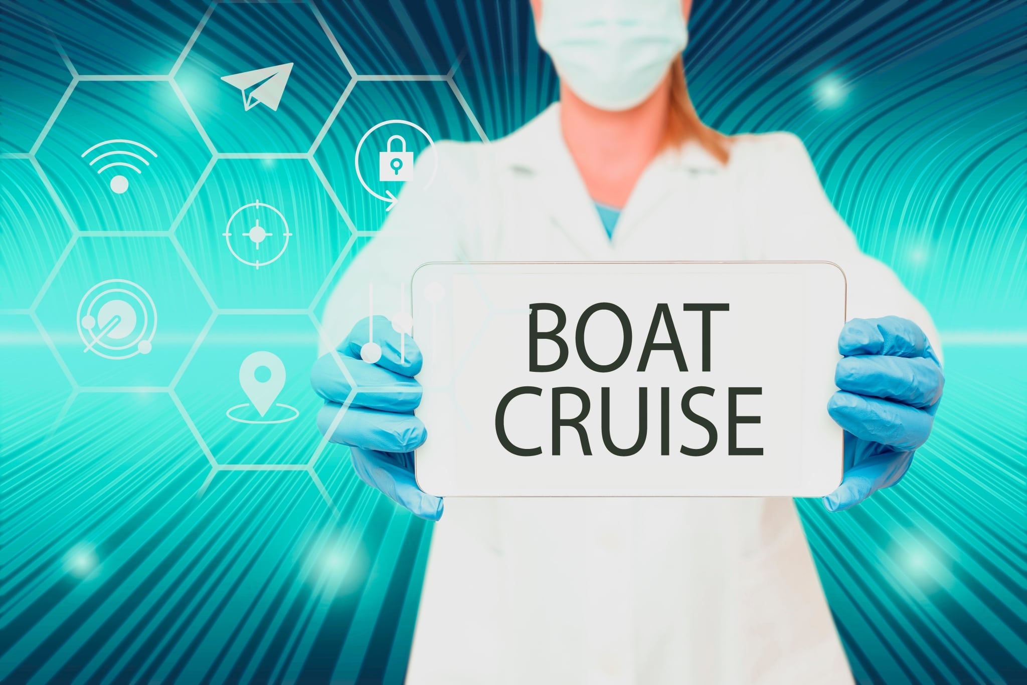 Nurse holding a sign that says boat cruise