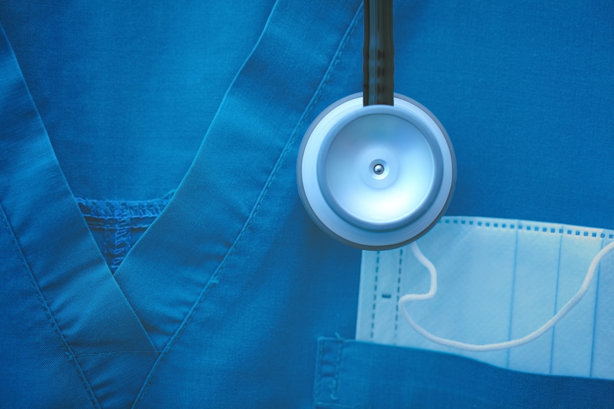 Close up of medial scrubs and gear