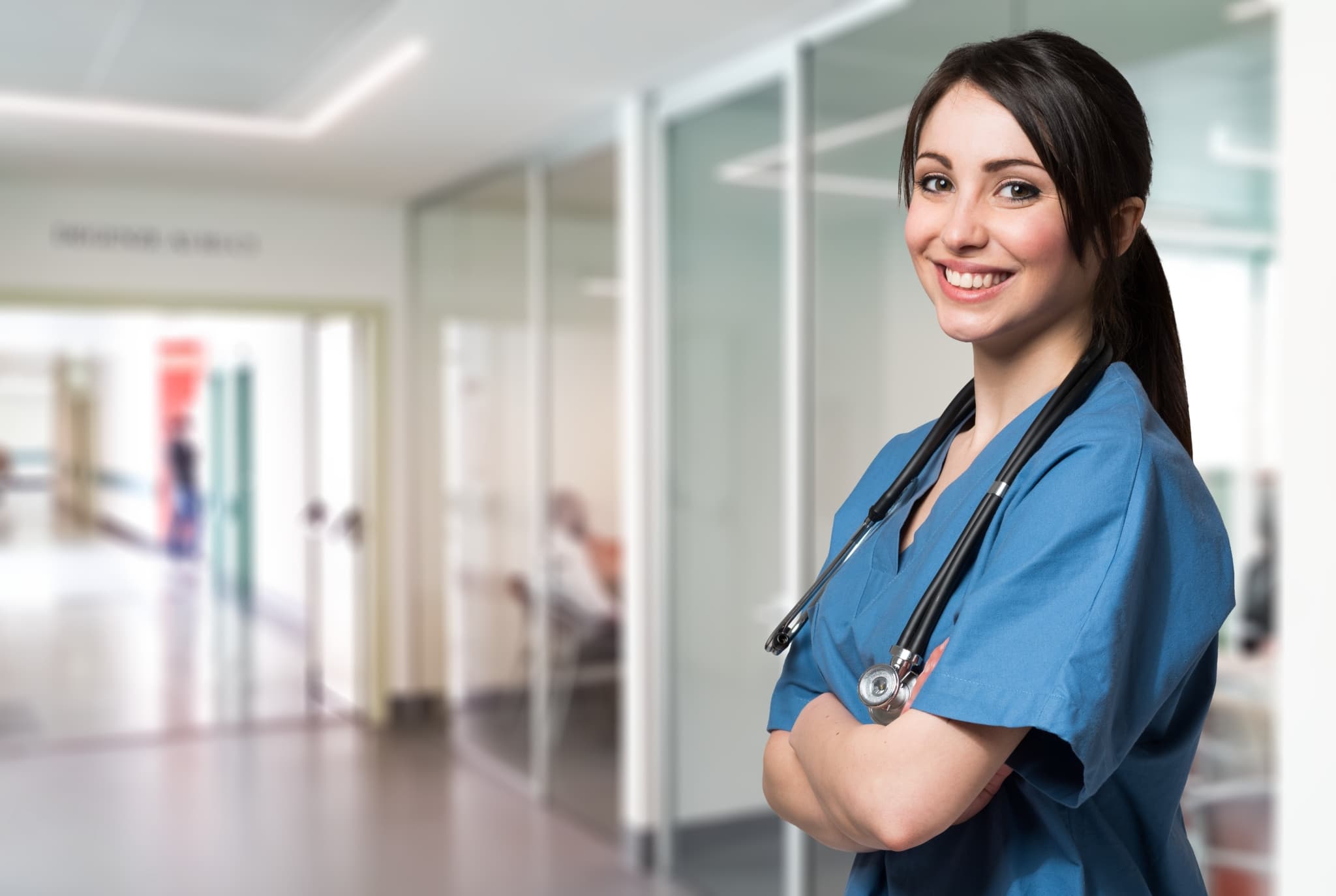 Close up of a smiling nurse in a hospital